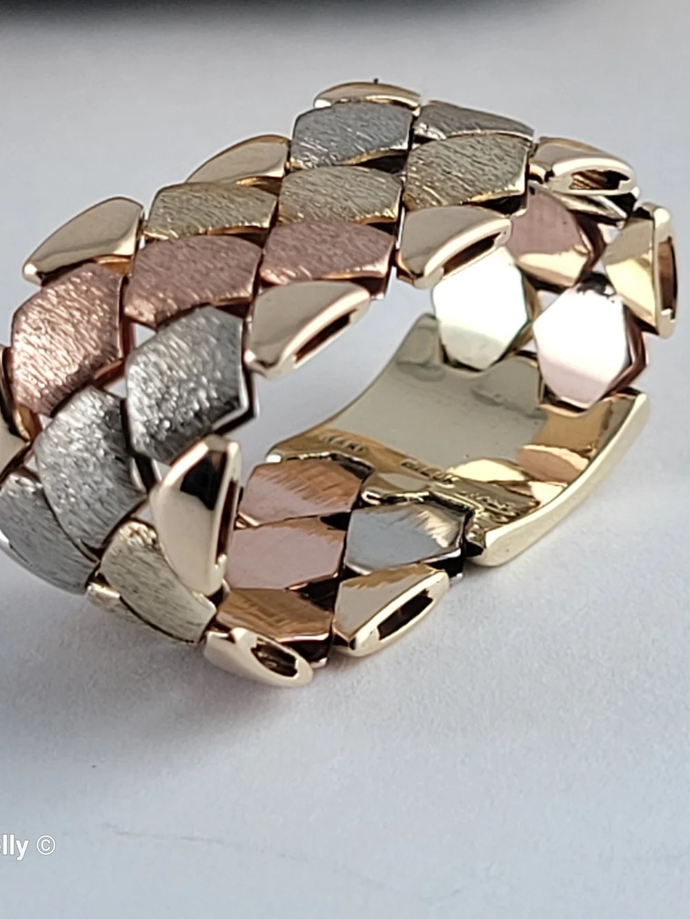14K Tri-Color Gold Satin Flexible Cigar Band Ring Size 9 – Made in Italy! 👌🎁